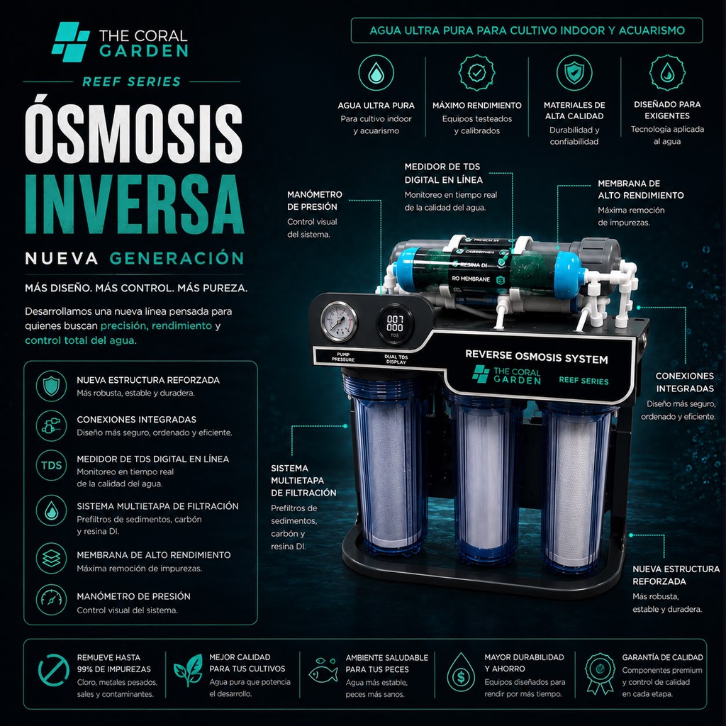 FILTRO DE OSMOSIS INVERSA 300L DIARIOS CON TDS METER