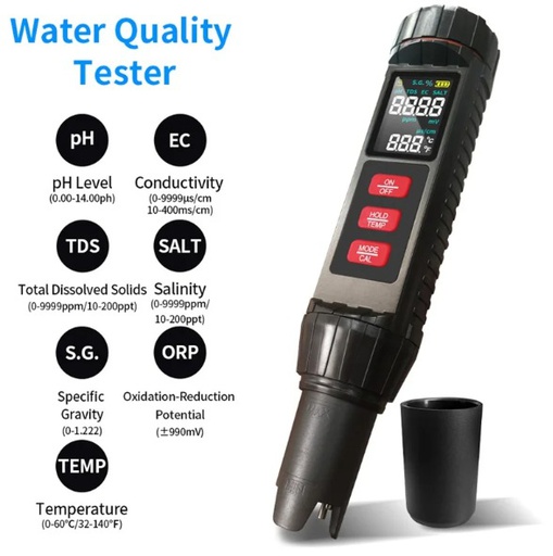 HEDAO - MEDIDOR 7 en 1: Ph - Temperatura - EC - Orp - Salinidad - Sg - Tds